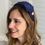 Load image into Gallery viewer, QueenMee Navy Headpiece Races Headband Feather Fascinator Headband
