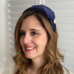 Load image into Gallery viewer, QueenMee Navy Headpiece Races Headband Feather Fascinator Headband
