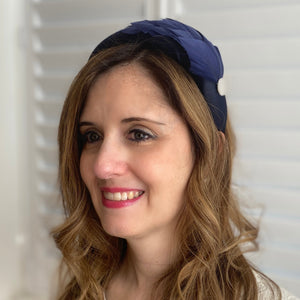 QueenMee Navy Headpiece Races Headband Feather Fascinator Headband