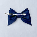 Load image into Gallery viewer, QueenMee Navy Satin Hair Bow Navy Blue Hair Clip
