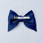 Load image into Gallery viewer, QueenMee Navy Satin Hair Bow Navy Blue Hair Clip
