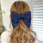 Load image into Gallery viewer, QueenMee Navy Satin Hair Bow Navy Blue Hair Clip
