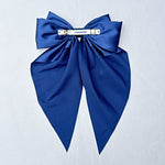 Load image into Gallery viewer, QueenMee Navy Satin Hair Bow Navy Hair Clip Long Bow
