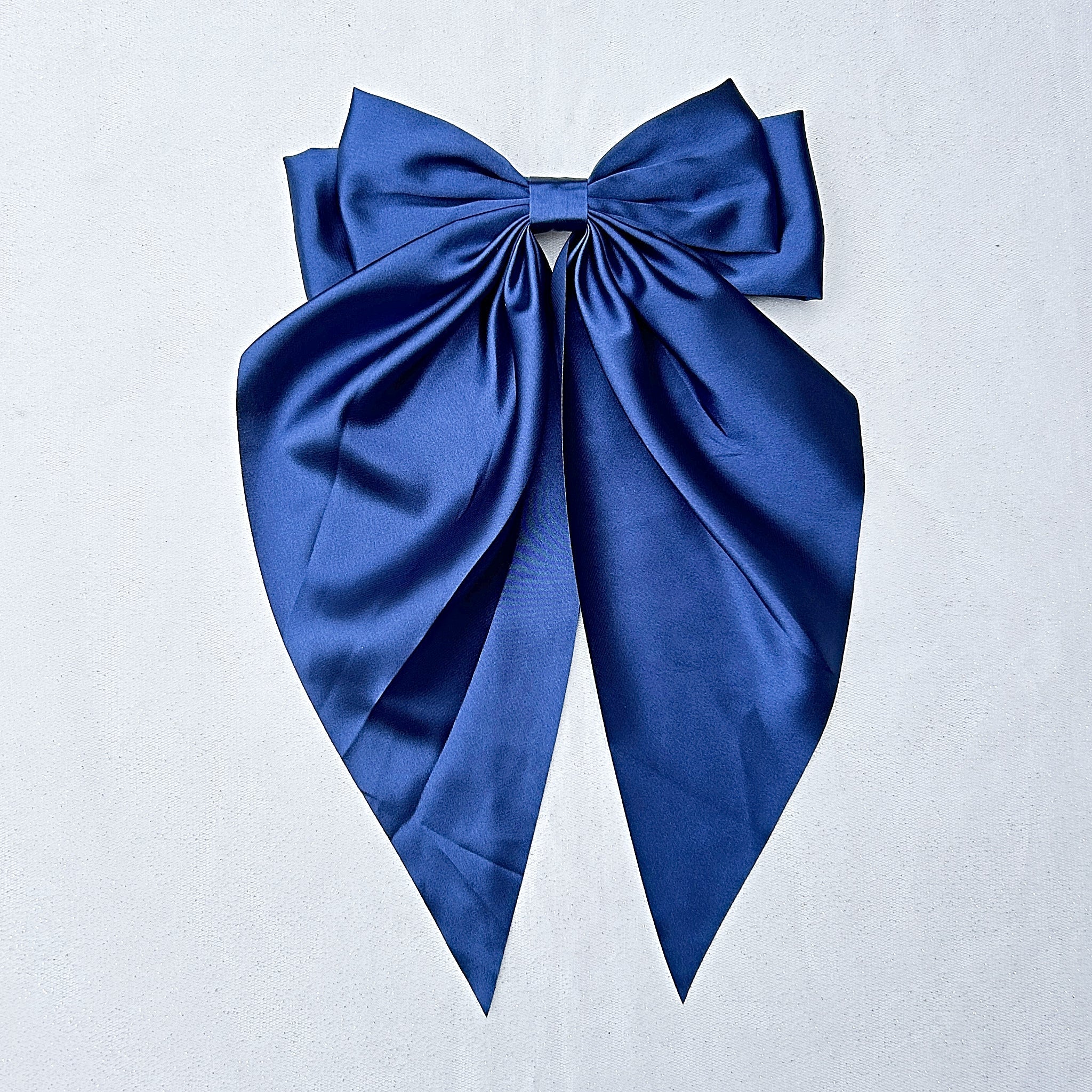 QueenMee Navy Satin Hair Bow Navy Hair Clip Long Bow