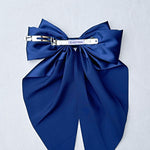 Load image into Gallery viewer, QueenMee Navy Satin Hair Bow Navy Hair Clip Long Bow
