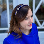 Load image into Gallery viewer, QueenMee Navy Blue Headband Velvet Hair Band Blue Pearl Headband
