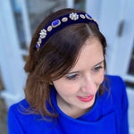 Load image into Gallery viewer, QueenMee Navy Blue Headband Velvet Hair Band Blue Pearl Headband
