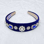 Load image into Gallery viewer, QueenMee Navy Blue Headband Velvet Hair Band Blue Pearl Headband
