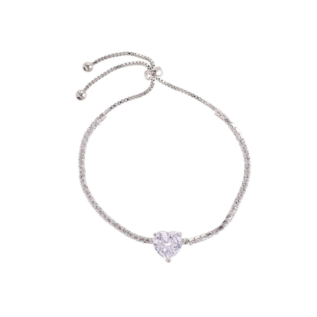loveRocks CZ Heart and Crystal Friendship Bracelet Adjustable Slider 