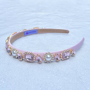 QueenMee Pink Jewelled Headband Slim Hair Band Vintage