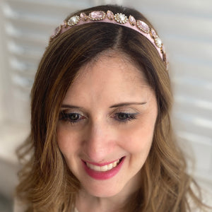 QueenMee Pink Jewelled Headband Slim Hair Band Vintage