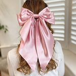 Load image into Gallery viewer, QueenMee Pink Satin Hair Bow Pink Hair Clip Long Bow
