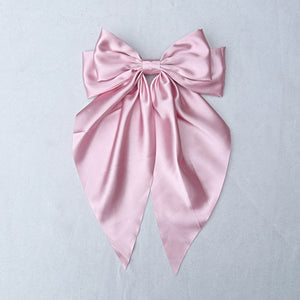 QueenMee Pink Satin Hair Bow Pink Hair Clip Long Bow