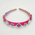 Load image into Gallery viewer, QueenMee Pink Headband Fuchsia Hair Band Thin Hair Band with Pearls and Jewels
