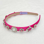 Load image into Gallery viewer, QueenMee Pink Headband Fuchsia Hair Band Thin Hair Band with Pearls and Jewels
