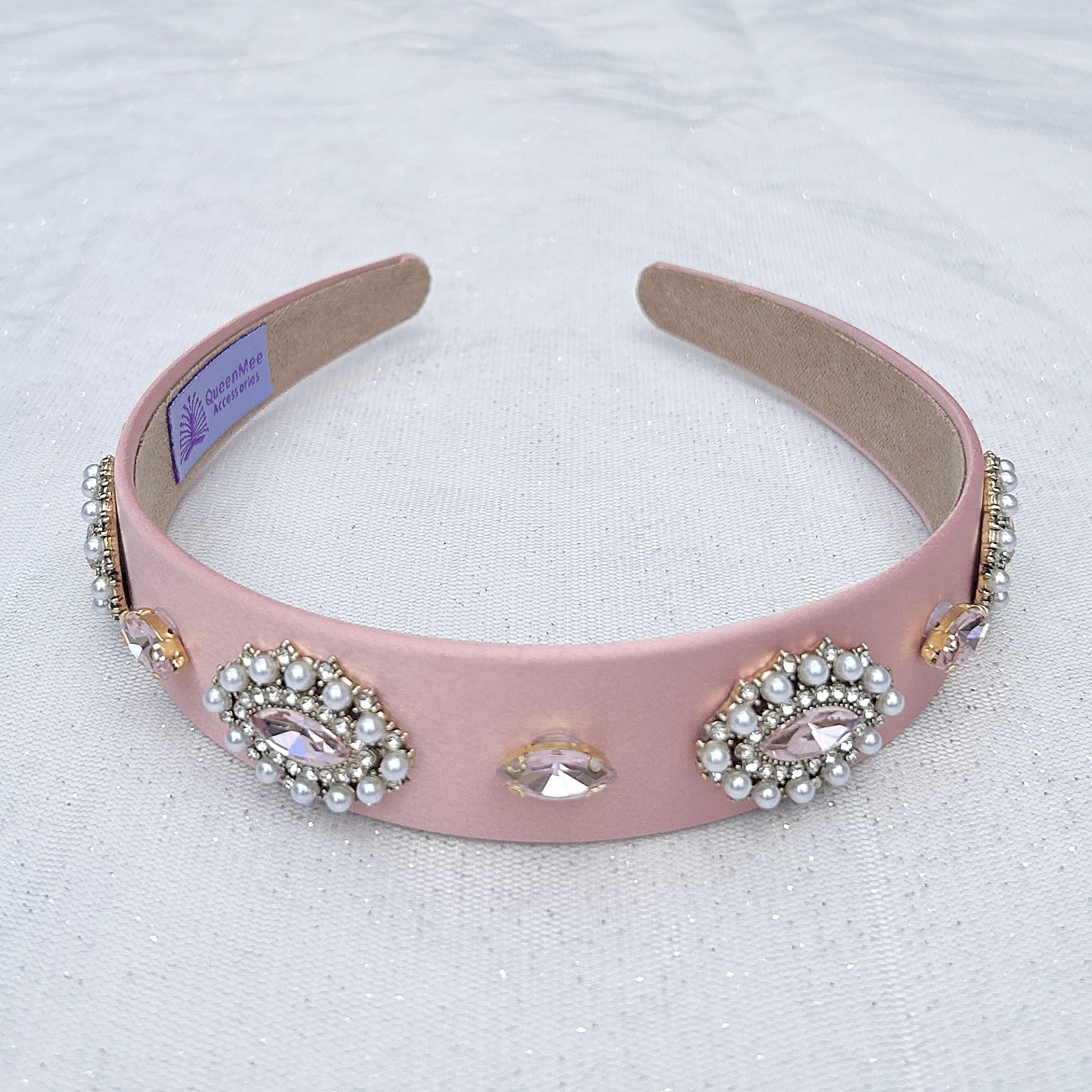 QueenMee Pink Headband with Pearls Pink Hair Band Jewelled Headband