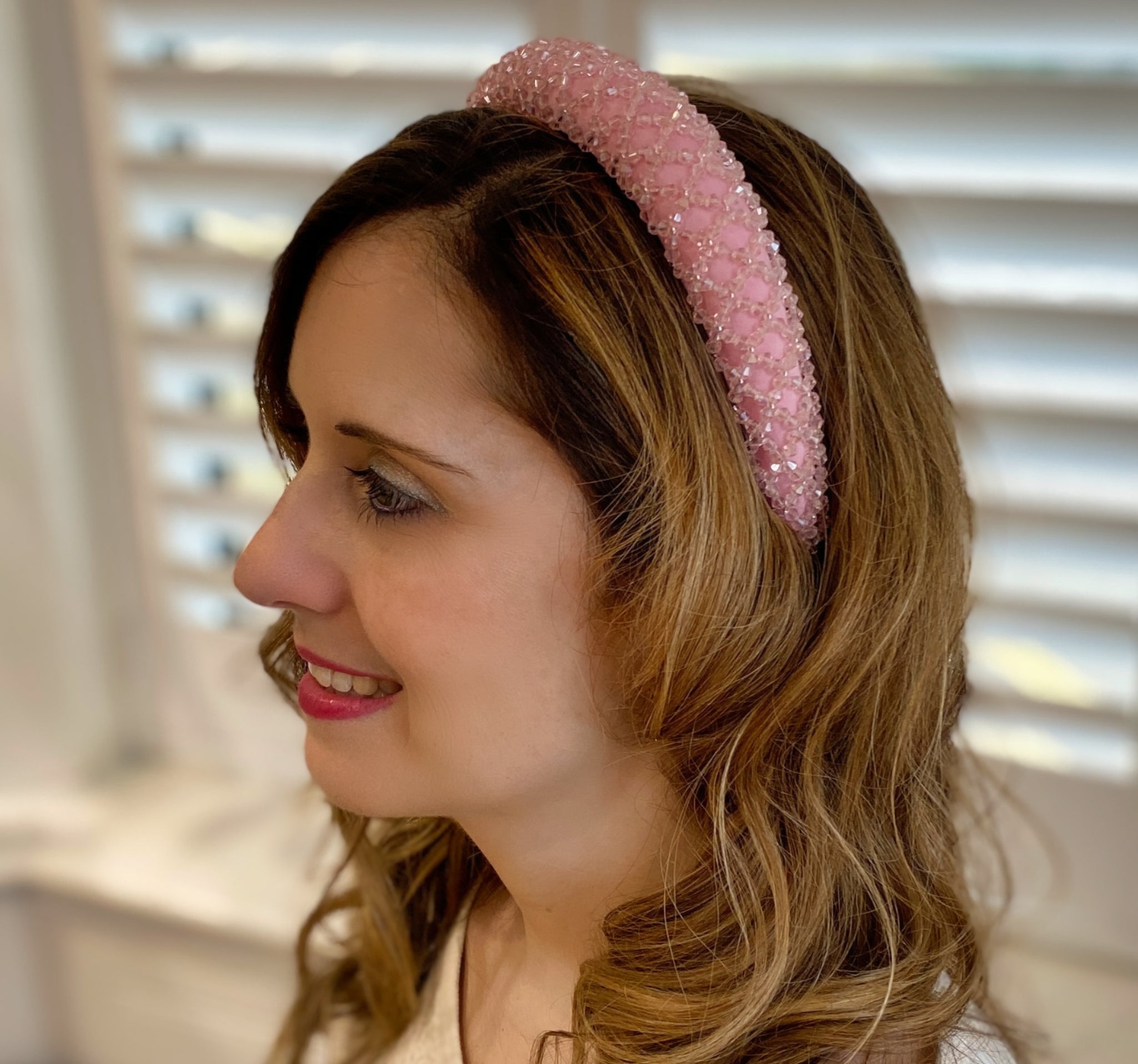 QueenMee Pink Sparkly Headband Beaded Headband