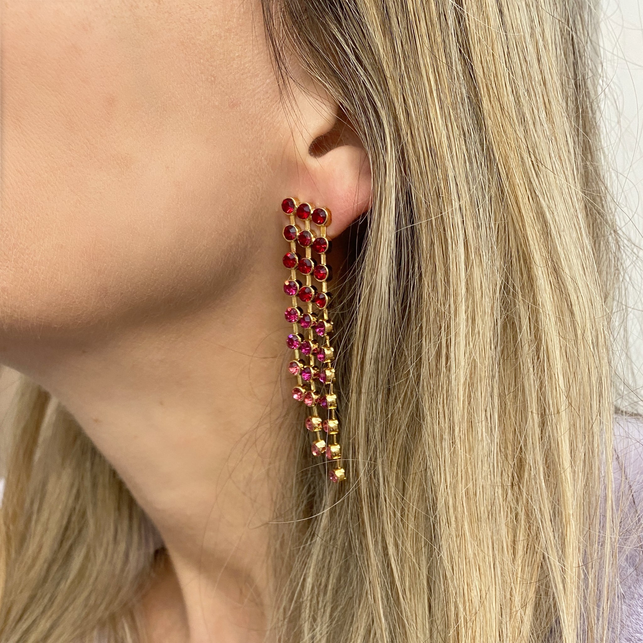 QueenMee Red Statement Earrings Ombré Long Drop Earrings