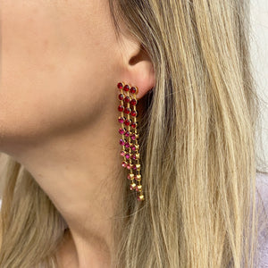 QueenMee Red Statement Earrings Ombré Long Drop Earrings