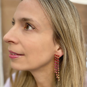 QueenMee Red Statement Earrings Ombré Long Drop Earrings