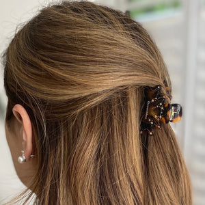 QueenMee Small Hair Claw Tortoiseshell Hair Clip with Jewels