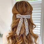 Load image into Gallery viewer, QueenMee Velvet Bow Hair Clip in Grey with Jewels
