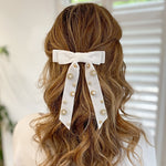 Load image into Gallery viewer, QueenMee Velvet Bow Hair Clip in White with Jewels
