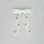 Load image into Gallery viewer, QueenMee Velvet Bow Hair Clip in White with Jewels
