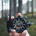 Load image into Gallery viewer, Waidzeit Franz Theodor Skeleton pocket watch black
