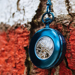 Load image into Gallery viewer, Waidzeit Franz Ferdinand Skeleton pocket watch blue
