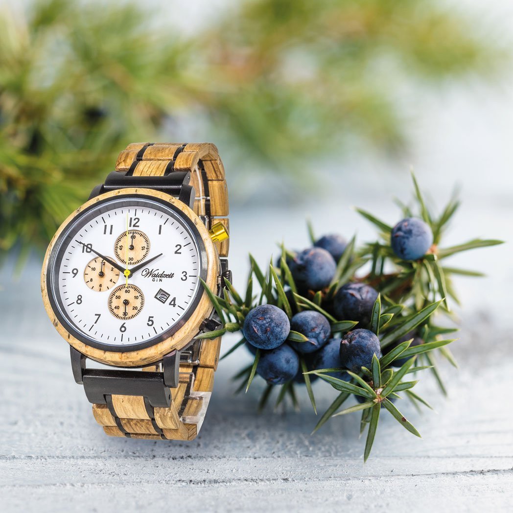 Waidzeit Chronograph GIN White Gold wooden strap Men