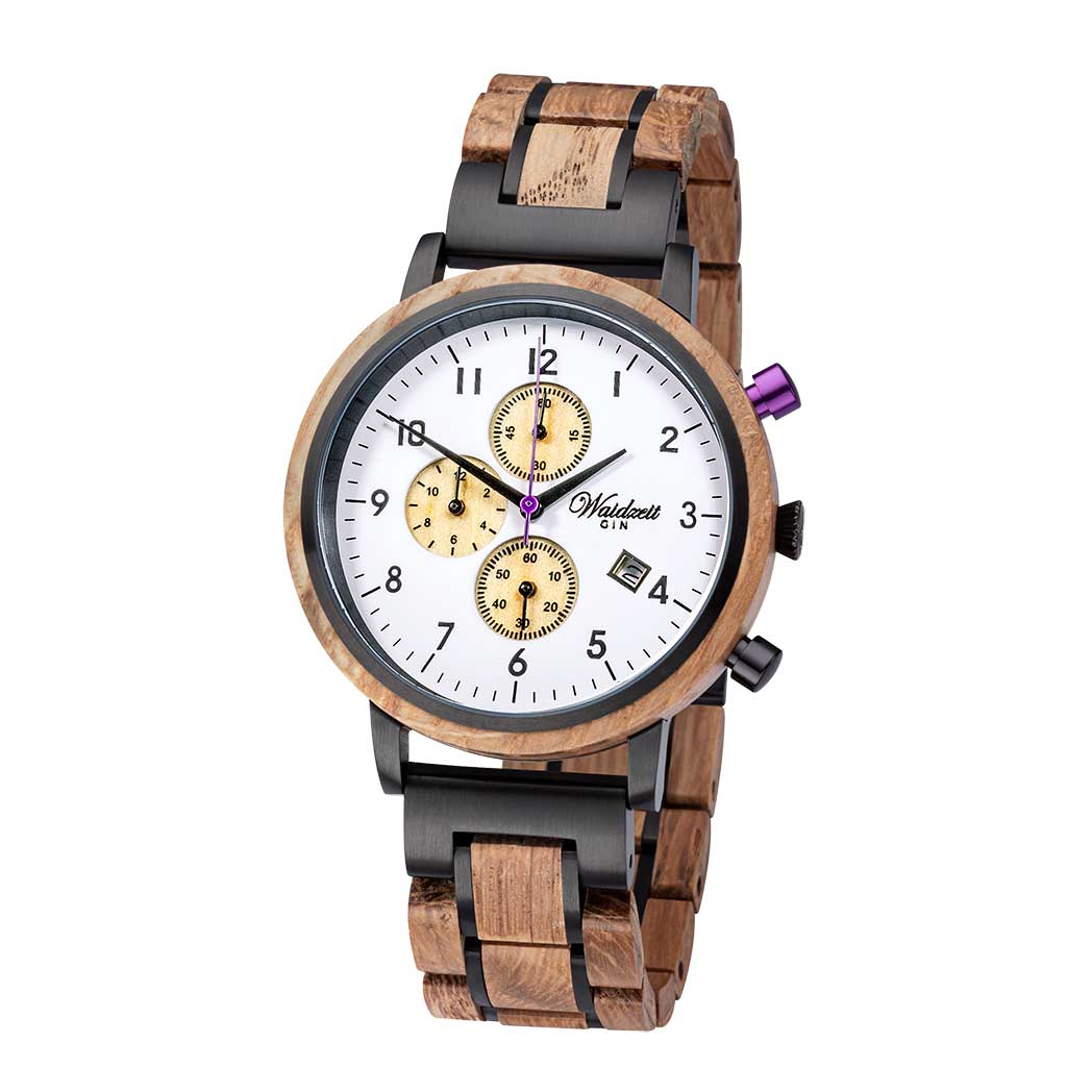 Waidzeit Chronograph GIN White Lemon wooden strap