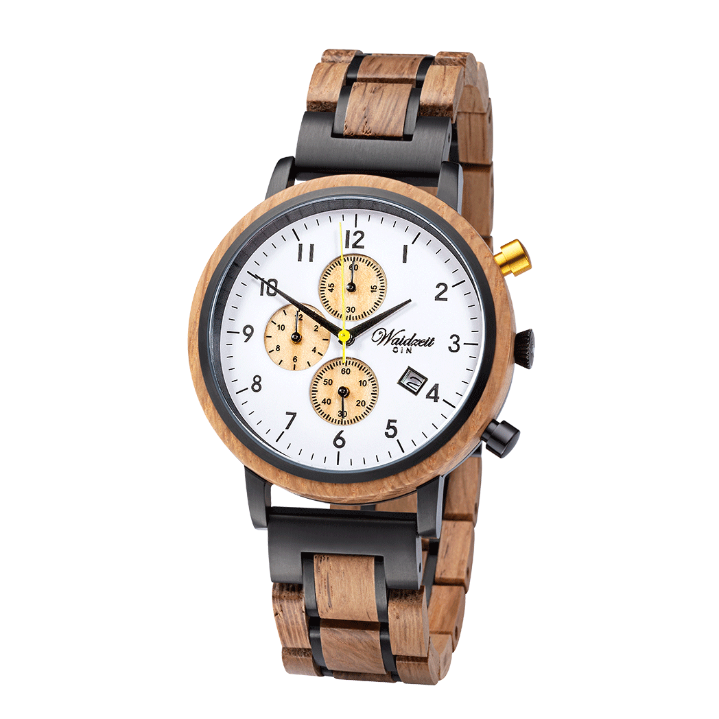 Waidzeit Chronograph GIN White Gold wooden strap Men