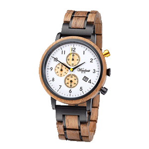 Waidzeit Chronograph GIN White Gold wooden strap Men