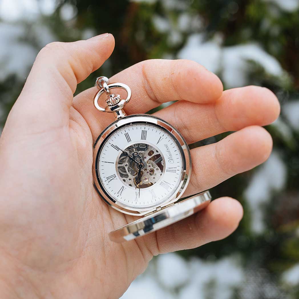 Waidzeit Franz Joseph Skeleton pocket watch silver