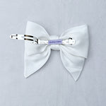 Load image into Gallery viewer, QueenMee White Satin Hair Bow White Hair Clip
