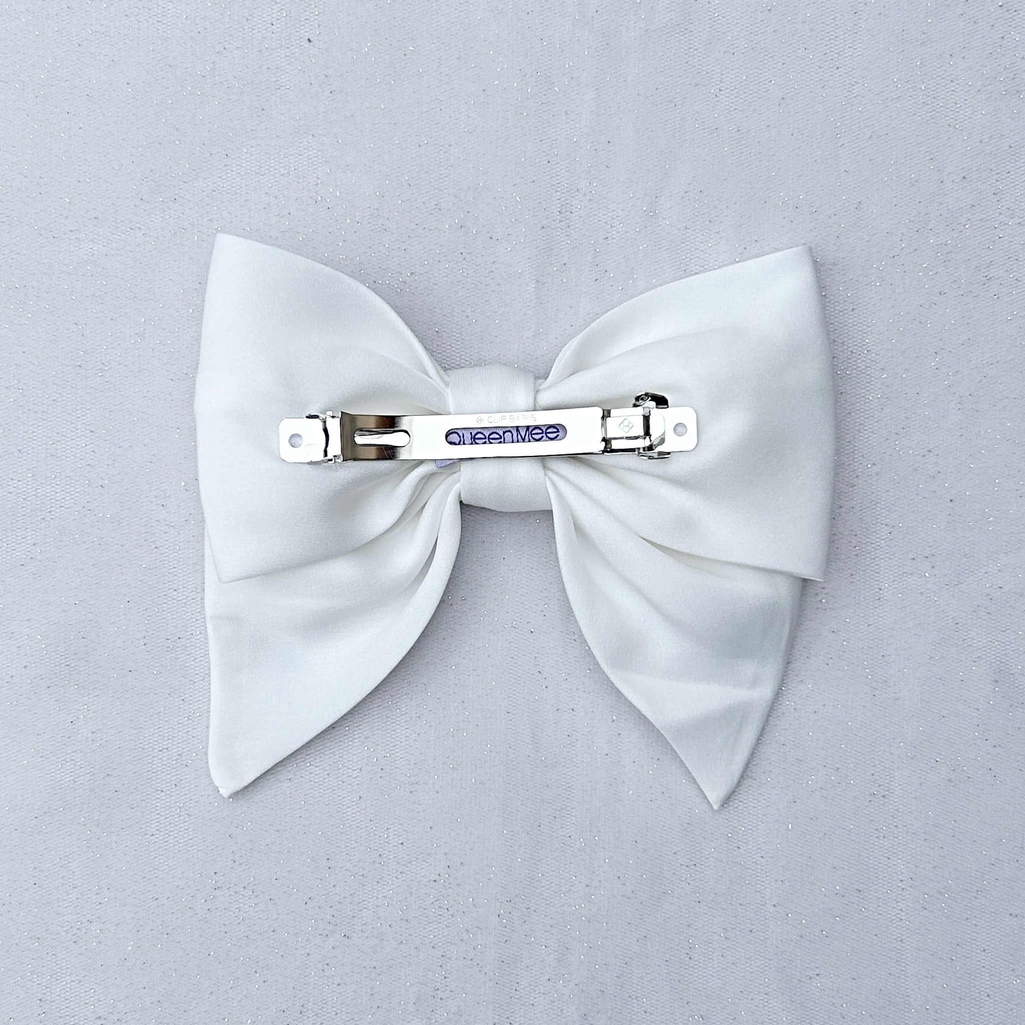 QueenMee White Satin Hair Bow White Hair Clip