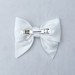 Load image into Gallery viewer, QueenMee White Satin Hair Bow White Hair Clip
