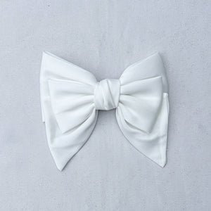 QueenMee White Satin Hair Bow White Hair Clip