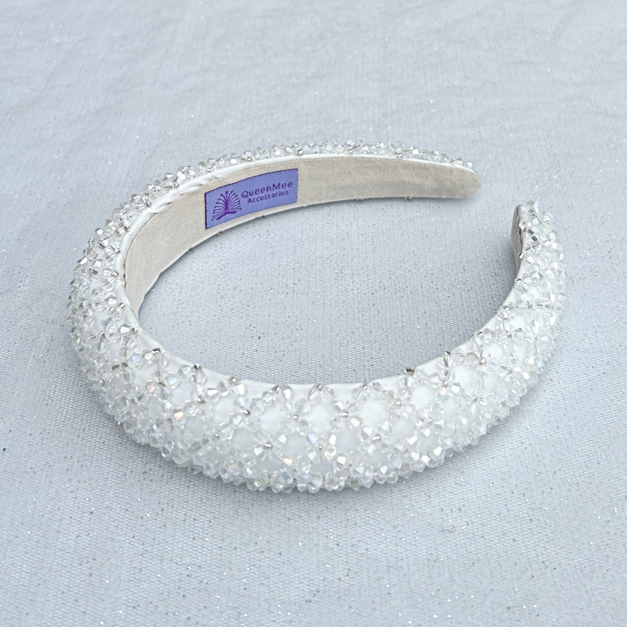 QueenMee White Sparkly Headband Beaded Headband