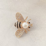 Load image into Gallery viewer, QueenMee Bee Brooch Gold Pearl Pin Crystal
