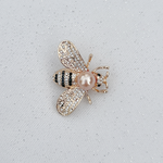 Load image into Gallery viewer, QueenMee Bee Brooch Gold Pearl Pin Crystal
