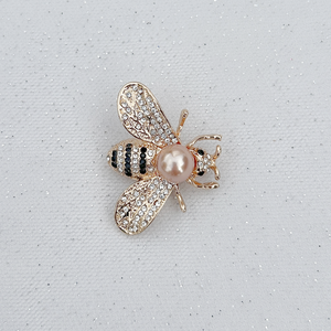 QueenMee Bee Brooch Gold Pearl Pin Crystal