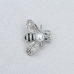 Load image into Gallery viewer, QueenMee Bee Brooch Silver Pearl Pin Crystal
