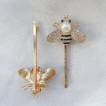 Load image into Gallery viewer, QueenMee Bee Hair Clips Gold Hair Slides Set of 2
