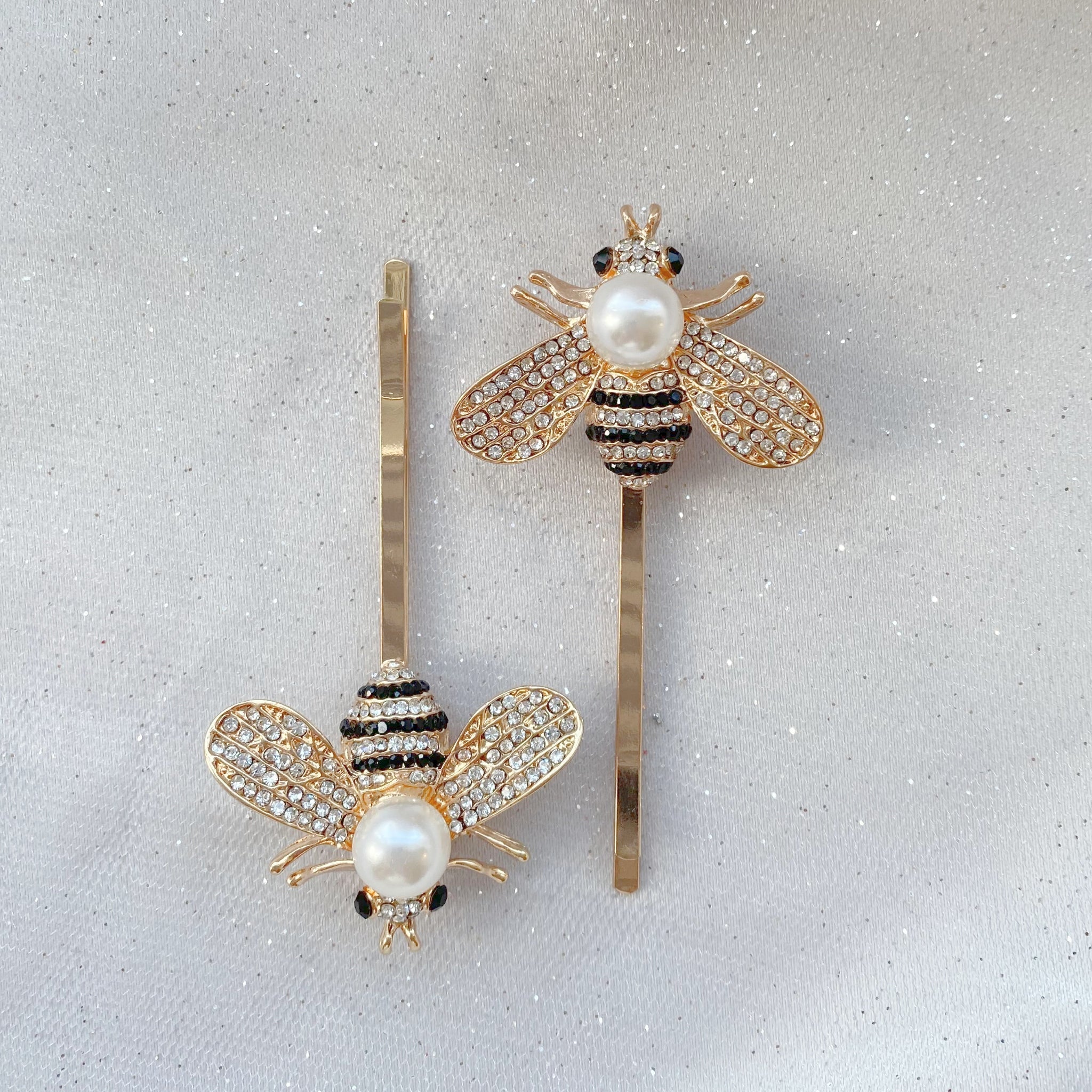 QueenMee Bee Hair Clips Gold Hair Slides Set of 2