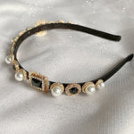 Load image into Gallery viewer, QueenMee Black Headband with Pearls
