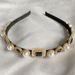 Load image into Gallery viewer, QueenMee Black Headband with Pearls
