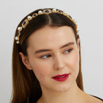 Load image into Gallery viewer, QueenMee Black Headband with Pearls
