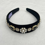 Load image into Gallery viewer, QueenMee Black Pearl Headband Velvet Hair Band
